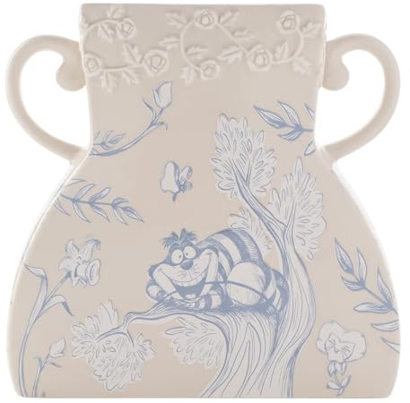 Disney - Vaso grande in ceramica bianca Alice nel paese delle meraviglie, motivo Stregatto e rose, decorazione e articoli per la casa per gli amanti del cinema, camera da letto, cucina, bagno e sala