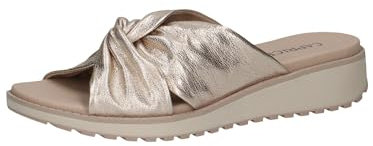 CAPRICE Damen Pantoletten aus Leder mit Fußbett, Metallisch (Platin Metal.), 37 EU