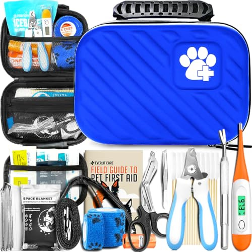 EVERLIT - Kit de primeros auxilios para mascotas | Kit de cuidado de animales aprobado por veterinarios con 95 piezas de suministros médicos, al aire libre y de emergencia para tratar perros, gatos |