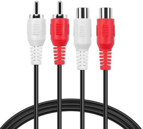 TECHZOCO Cavo audio 2x RCA maschio a femmina, cavo prolunga audio, cavo prolunga rca, cavo audio RCA stereo maschio a femmina, adatto per subwoofer, amplificatore, altoparlante, 5 metri