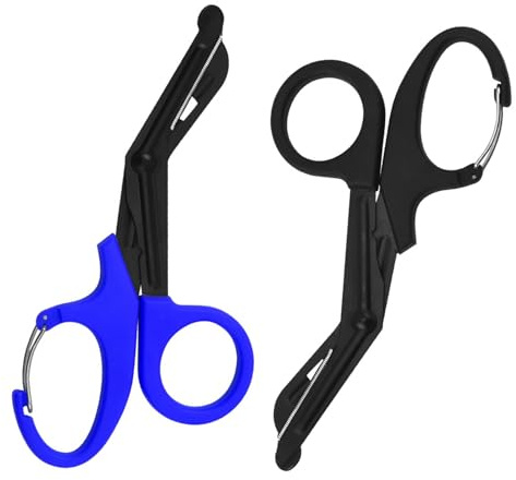 2 Ciseau D'urgence de 19cm, Ciseaux Infirmière Ciseaux À Gaze Avec Boucle Pour Les Services de Secours Ou Les Tâches Quotidiennes (Noir et bleu)
