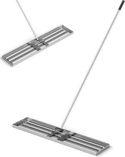 GiantexUK Lawn Leveling Rake 30”/36”/42”/46” x 10”, Powder Coated Steel Lawn Leveller with 77” Long Handle, Soil Leveling Tool for Garden Grass Golf Field Ground (46” x 10”, Silver)