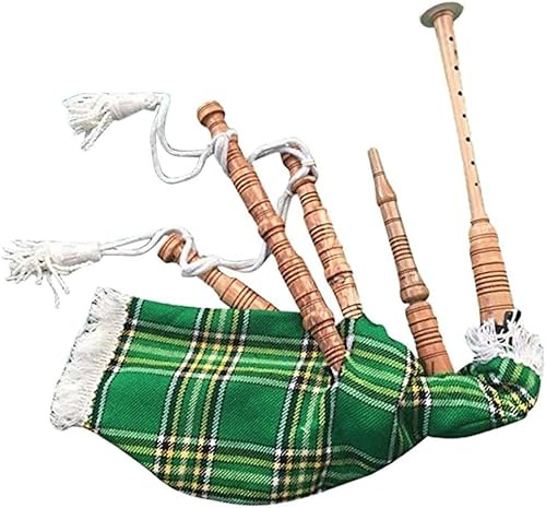 Cornamusa giocabile per bambini, dimensioni junior in palissandro con copertura Mackenzie o tartan verde irlandese, cornamusa per principianti per bambini, stile scozzese e irlandese (verde irlandese)