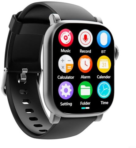 Orologio sportivo Blue-tooth MP3 con touch screen HD, lettore musicale e riproduzione video, alloggiamento in metallo, batteria durevole, altoparlante esterno, lettore multifunzione portatile (Black