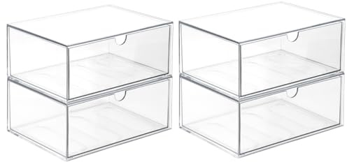 4 piezas de organizador de cosméticos apilable, TIE-DailyNec organizador de maquillaje transparente de acrílico, caja de almacenamiento para cajones de escritorio, vitrina de acrílico para cosméticos