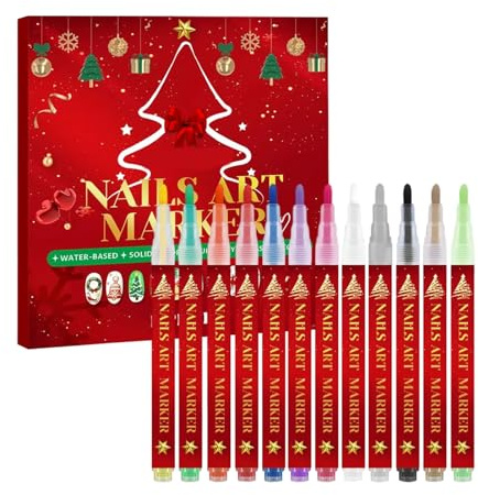 JINGLING Stylo à ongles | 12 couleurs Manucure Graffiti Outil de Manucure Graffiti Pointe Fine 0,3 mm Marqueur à Points pour Femmes Filles Art Design Griffonnage Dessin Graffiti Salon Maison Beauté