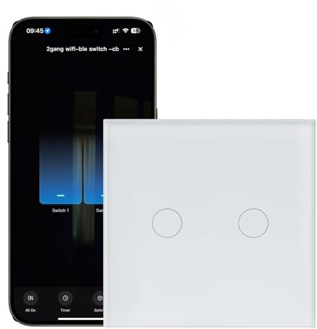 DewinLVD Alexa strömbrytare (neutral ledare krävs), WIFI Smart Touch ljusströmbrytare med glasruta kompatibel med Tuya Smart Life APP Alexa och Google Home 2,4 GHz 2 fack 1 vägs vit