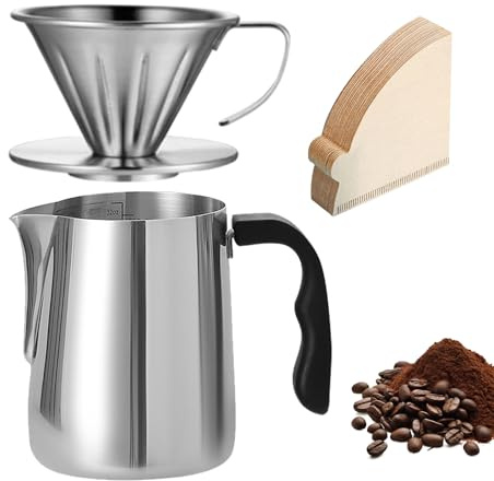 Caffettiera Pour Over, Set Caffettiera A Filtro Manuale 600 Ml In Acciaio Inox 304, Caraffa Per Caffè E Dripper Con 100 Filtri Carta Formato 02, Per Casa Ufficio Campeggio
