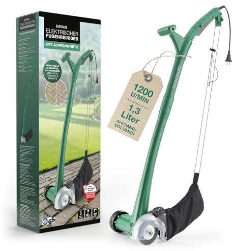 EASYmaxx Cepillo de limpieza eléctrico, cepillo de limpieza con 2 cabezales de cepillo incluidos, cepillo para juntas y dispositivo de limpieza, incluye red colectora de 1,3 litros, rueda guía