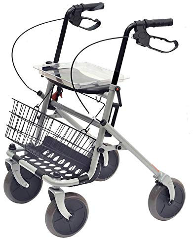 DEAMBULATORE ROLLATOR PIEGHEVOLE - SEDUTA, CESTINO, VASSOIO - Silver