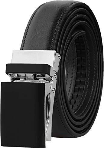 Falari Automatischer Ratschengürtel für Frauen, Kinder, Jungen und Mädchen, mehrfarbig, echtes Leder, Gürtel – zuschneidbar - Schwarz - M/86.36 cm