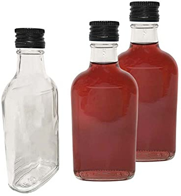 DIAH DO IT AT HOME 10 x 200ml Flask Glass Bottle and Metal Screw Cap Lid (Twist on Lids) Home Brewing Gin Oil Vinegar Wine Vodka (Black Screw Caps)