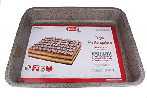 Graziano, Teglia Rettangolare, Realizzata in Alluminio e Dotata di 7 Strati di Rivestimento Antiaderente e Antigraffio, Ideale per Pizze e Pasticceria, PFOA Free, 40 x 33 cm