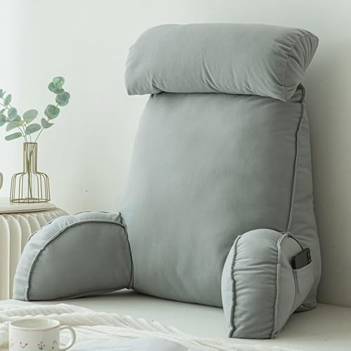 HEATHE Cuscino da Lettura con braccioli,Cuscino per Letto,Cuscino Schienale Divano,Cuscino di Supporto,per Leggere/Rilassarsi/Guardare La TV,75×40×50 cm (Light Gray)
