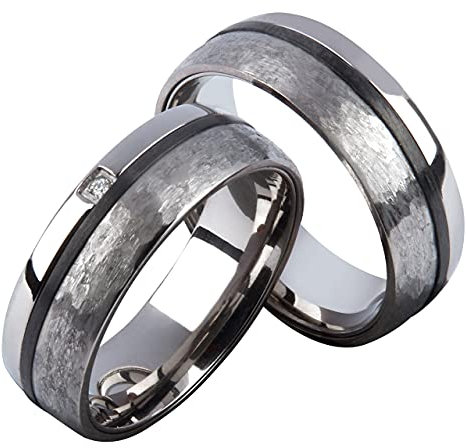 Eheringe aus Titan Carbonringe mit Diamant 1,3 oder 5 Stück, Partnerringe, Trauringe, Hochzeitsring, Verlobungsinge mit kostenloser Gravur und Etui | 9040
