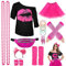 Kit Déguisement Année 80 Accessoire Rose Femme, T-Shirt, Tutu, Sac Banane, Bandeau, Boucle d'Oreille, Collier, Gants Résille, Vêtements Années 80 Néon Tenu 80s Thème Soirée Carnaval Femme Fille