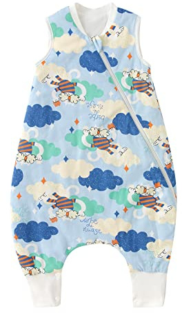 LULU MONKEY Sacco nanna per bambini con piedi, per tutto l'anno, sacco a pelo con gambe, 1,5 tog, 100% cotone, unisex, per bambini, 80 cm