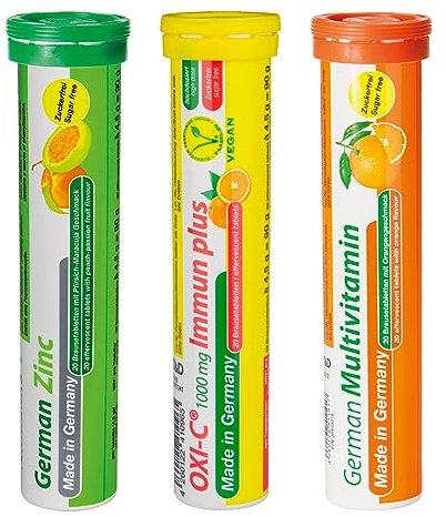 German Immun Boost Package 60 Pcs. - Vegan, Zero Sugar - Drink Effervescent Tablets - Vitamin C, Zinc, Multivitamin - T&D Pharma - Made in Germany