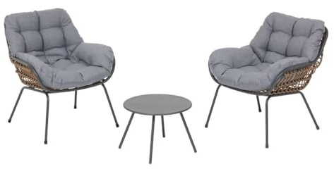 HESPERIDE - Salon de Jardin Duo Paopao 3 Pièces - Graphite, Résine Tressée, Acier Anti Corrosion, Coussins Inclus - pour Balcon, Terrasse, Petit Espace