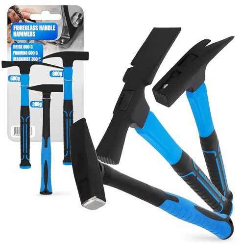 Jeu de Marteaux Manche en Fibres de Verre Marteau de Maçon Berlinois 600g Charpentier e Couvreur 600g Serrurier Menuisier Mécanicien 300g Faibles Vibrations Antidérapant