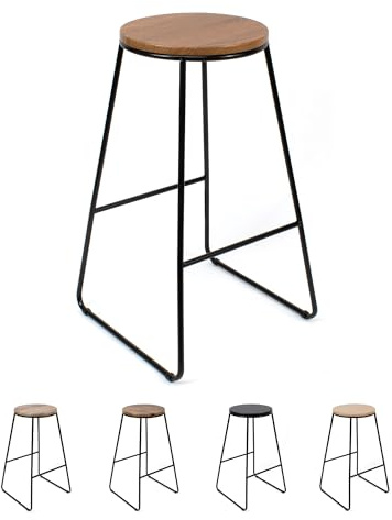THE SECRET HOME Taburete Alto Cocina y Bar | Estilo Industrial Moderno | Asiento Madera Natural y Metal Negro | Ideal para Isla de Cocina y Desayunador | Taburete Alto Resistente | Altura 71 cm