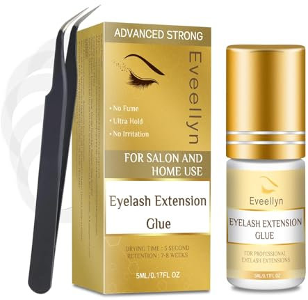 Eyelash Extension Glue, No Fume Individual Lash Glue, 2-4 Sec Drying time, 7 Weeks Retention, Professional Black Adhesive for Semi Permanent Lash Extensions Waterproof