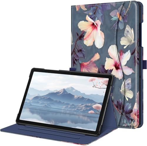 FINTIE Coque pour Samsung Galaxy Tab A11 Plus (A11+)&Tab A9 Plus (A9+)-11 | Housse Folio Fixation à Multiposition, Étui avec Poche Frontale de Document, Fleur Hibiscus