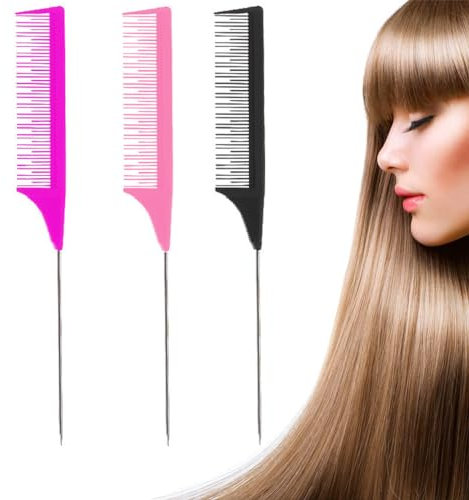 WKRTDY 3-teiliges Strähnenkamm-Set, Friseurwerkzeug für präzise Haarfärbetechniken im Salon, Mit Stielkamm und Färbekamm, professionelle Highlights einfach meistern,