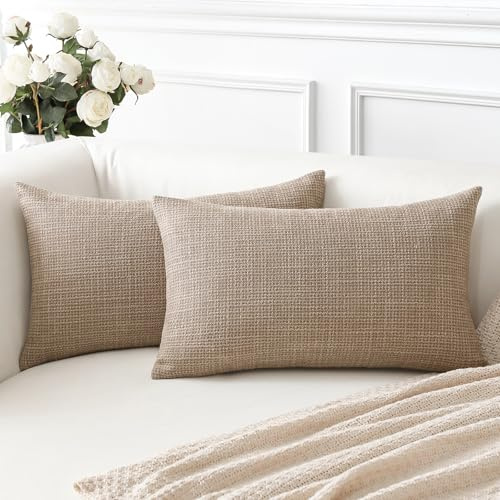 Artscope Kuddfodral, 2-pack av lin i ren färg för soffa, kuddfodral för hem, vardagsrum, sovrum, heminredning (Lätt kaffe, 30x50 cm)