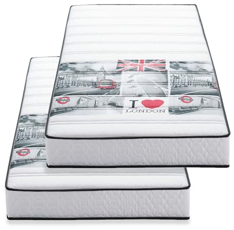 BLUE MOON Lot de 2 Matelas London 90x190 | 2 Couchages | 15 cm | Mousse Ferme 28 kg/m³ | 5 Zones de Confort | Coutil Microfibre | Livré Compressé | Fabriqué en Belgique