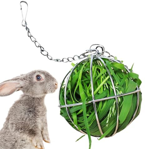 Heuball zum Aufhängen für Kaninchen, Futterkugel für Kaninchen, runde Kugel aus Edelstahl, ausziehbare Kugel für Kaninchen, Hamster, Chinchilla, kleine Tiere, Futterspielzeug