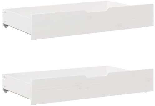 ShGaxin 850921 Lot de 2 tiroirs sous le lit avec roulettes en bois massif pin blanc, rangement de vêtements, boîtes de rangement pour chaussures, boîtes de rangement