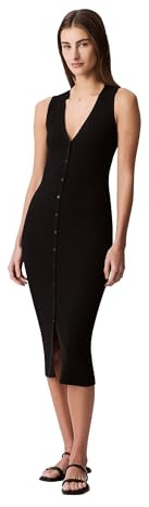 Calvin Klein Women's Cotton Rib V-Neck Polo Dress Black