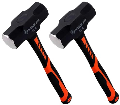 2 Pack Sledge hammer with Shock-Resistant Fiberglass Handle,Heavy Duty Drilling Crack Hammer with Forged Steel Head (3IB)