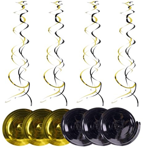 36 pezzi, decorazione per feste di compleanno, stelle filanti, ghirlanda a spirale per feste, riunioni di classe, decorazione per feste di famiglia (nero + oro)