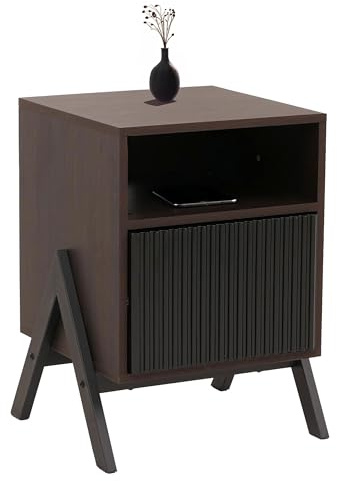 Mesita de noche HWC-O40, cómoda, mesita auxiliar, armario de noche, armario, cajón de madera MDF de melamina, 59 x 40 x 40 cm, aspecto de nogal