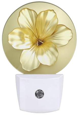 Olikked Plug-in Luxurious Golden Flower Night Light Golden Floral Art Night Lights Plug into Wall with Auto on/Off Sensor, 0.5W LED Nightlight for Bedroom Bathroom Kitchen Hallway