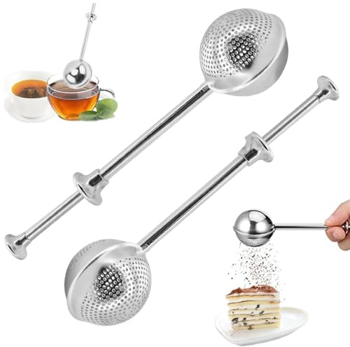 OIXYAZ Lot de 2 infuseur thé,Pinces à thé, cier Inoxydable Boule a The,passoire à thé pour thé en Vrac,infuseur à thé pour thé en Vrac,Boules à thé avec poignée télescopique,pour filtrer Les thés