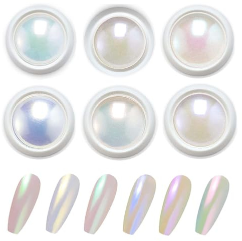 Krom glitterpulver, 6 färger krom-nagelpulver, iridescent Aurora krom-pulver naglar, spegeleffekt kromepigment för nagelkonst och nageldesign
