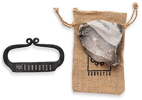KonvoySG Hand-Forged Flint & Steel Fire Striker Kit – Carbon Steel with English Flint Stone & Jute Carry Bag – Traditional Bushcraft Survival Fire Starter for Camping & Emergency Use