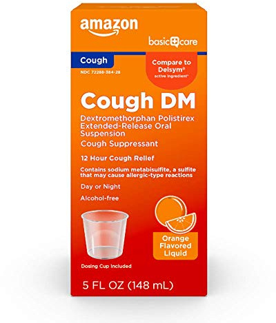 Amazon Basic Care 12 Hour Cough DM Syrup, Extended-Release Dextromethorphan, Orange Flavor Cough Medicine, Cough Relief, 5 fl oz (1-Pack)