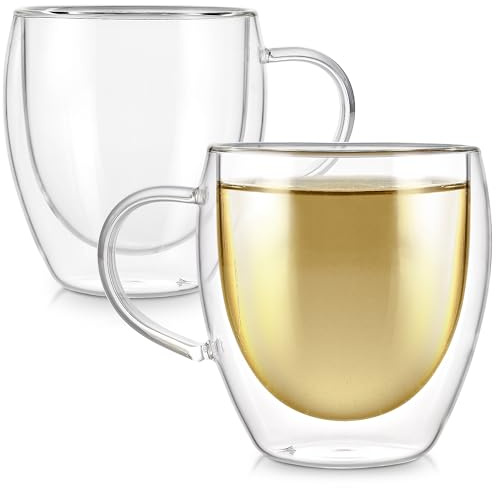Teabloom Lead-Free Double Walled Cups – Set of 2 Insulated Glass Cups for Tea, Coffee, Espresso, and More – 8 oz / 250 ml – Clarity Collection