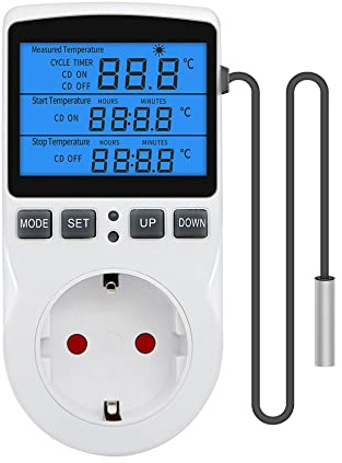 Gobesty Digital Termostato Enchufe, Controlador de Temperatura, Digital Termostato Regulador, Calefacción Refrigeración Termostato, temporizador digital programable con Sonda para Invernadero terrario