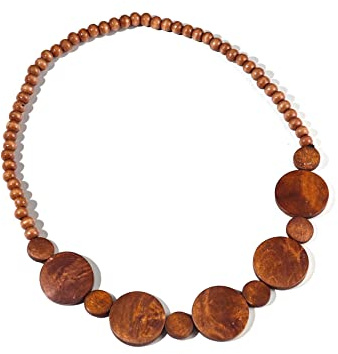 COLORFUL BLING Natural Chunky Wooden Beads Statement Necklace Boho African Tribal Collar Choker Bib Necklace Hippie Vacation Jewelry for Unisex Men Women-dark interval