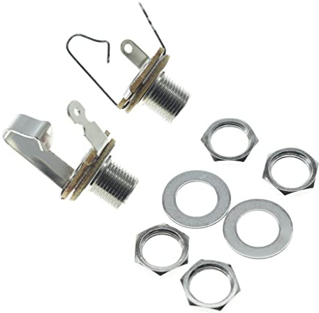 KAISH Nickel Premium 2-Pack Brass Material American Thread Audio 1/4 Female Guitar/Bass Output/Input Jack 6.35mm TS Mono Panel Mount Jack Socket with Nuts and Washer