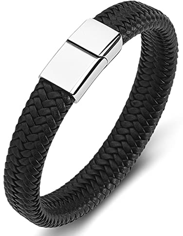 Dsnyu Hip Hop Armband, Schwarz Armbänder Herren Rock mit Magnet Verschluss, 16.5CM Einfacher Stil Retro Punk Armband für Hochzeit