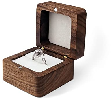 WisePoint Wooden Ring Box, Mini Engagement Ring Holder Box with Single Slot, Square Wedding Rings Box for Rings, Elegant and Retro RingHolder Box for Wedding, Ceremony (white)