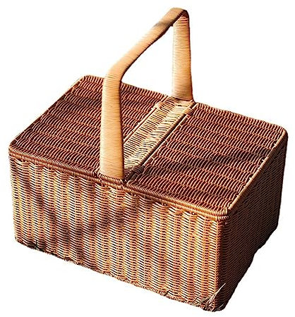 JTBDWOSK Weidenkorb Picknickkorb Für 2 Personen Picknickset, Weidenkorb Service Geschenkset Mit Bambus Weintisch Mit Metallbeinen Für Camping Und Outdoor Party,Braun