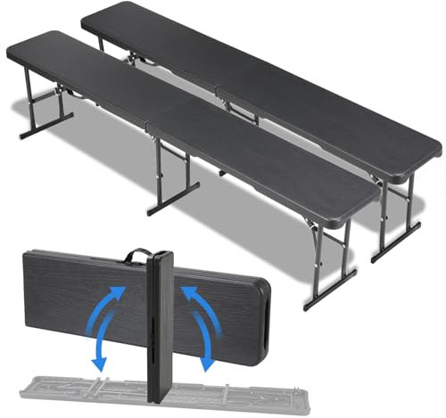 LIFERUN 2pcs Bierbank Klappbar, Klappbank Garten, Faltbank Camping mit Tragegriff, Faltbare Campingbank 181cm, Bierzeltbank belastbar bis 500kg, Partybank aus HDPE Kunststoff & Stahlgestell, HolzOptik