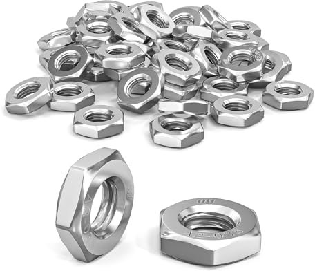 ORTAVA Tuercas hexagonales - Forma baja, con chaflán, 25 unidades, DIN 439/ISO 4035, acero inoxidable A2 V2A, tuercas planas M10 para tornillos, pernos roscados, muebles, maquinaria